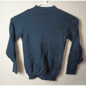 Navy Mock Neck Sweater Classic Wool Knit Pullover Long Sleeve Sweater 1968‎ L